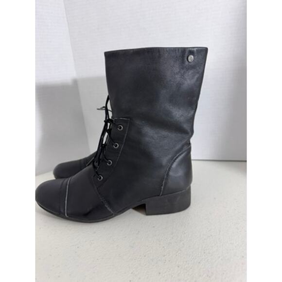 "VOLCOM" Lace Mid Calf Combat Boot Witchy Goth Grunge Vintage Y2K Leather Zipper - Picture 5 of 11